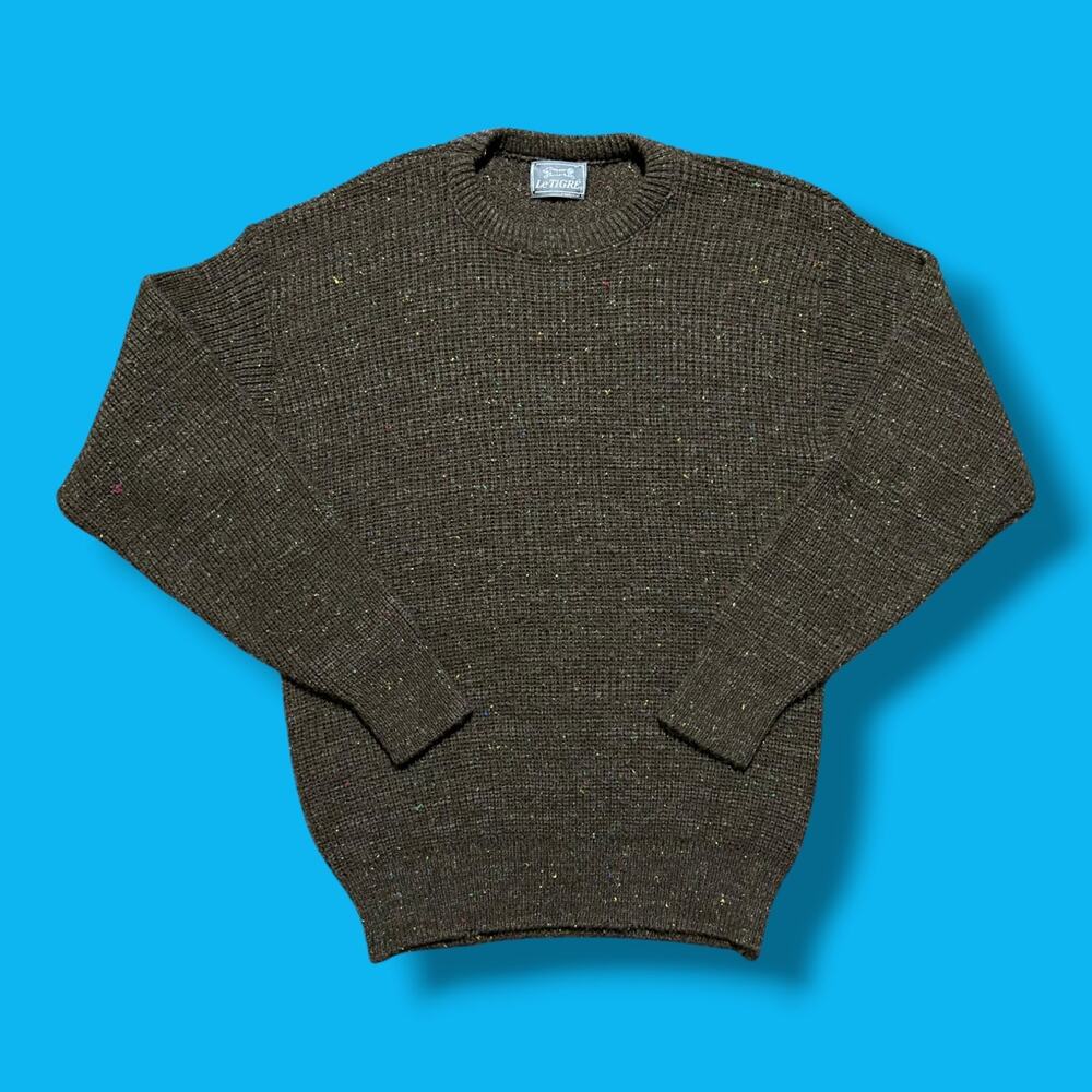 Vintage 80s Le Tigre Wool Sweater Acrylic Blend Crewneck Pullover Brown Unisex